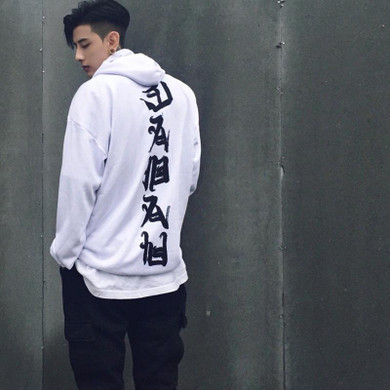 2017 Autumn Winter Hooded Hoodies Fashion Hip Hop Headwear Sweatshirts Kanji Print Hoody Hoodies Sweatshirts Us Size