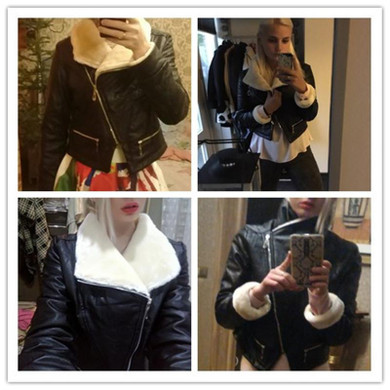 2017 Autumn Winter Coat Women New Brand Leather Jackets Pu Black Women Coat and Jacket Side Zipper Faux Fur Collar Lapel Coat