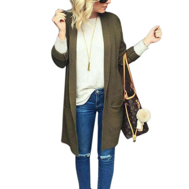 2017 Autumn Winter Cardigan Women Solid Casual Sweater Long Sleeve Knitted Big Pockets Hot Sale Cardigans Women GD334