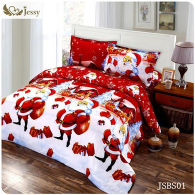 3D Bedding Sets Merry Christmas Santa Claus and Gift 4pcs Duvet Cover Bed Sheet Pillow Case 100% Polyester Christmas Gift