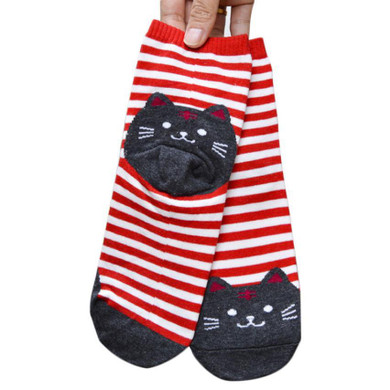 3D Animals Striped Cartoon Socks Women Cat Footprints Cotton Socks Floor 1 Pair 6 Color 3D Animal Striped Cotton Socks For Women