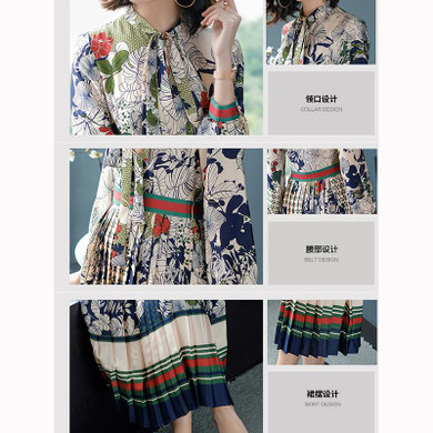 2018 spring Summer Clothing Vintage Dress Autumn Elegant Long sleeve floral printed Loose Pleated Women Plus Size Dress vestidos