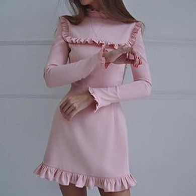 2018 spring new fashion women ruffles sheath dress casual o-neck butterfly sleeve dresses sexy bodycon party mini Vestidos