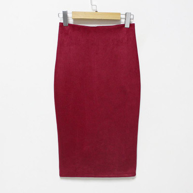 2018 Spring Gray Pink Women Suede Midi Pencil Skirts Causal High Waist Sexy Stretch Ladies Office Work Wear Saia