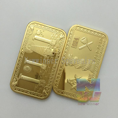 5pcs/set Fraternal Souvenir Bullion Bar coins 1 oz 24 gold plated Magnificent Freemasonry Masonic Art Crafts Bars