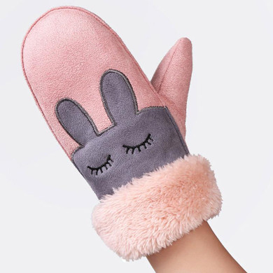 Children Boys Girls Rabbit Fur Twist Winter Gloves Faux Suede Windproof Warm Gloves Kids luva deri eldiven Mittens Long Rope