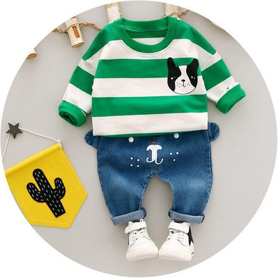 Baby Boy Set 0-3y 2017 Autumn New Fashion kids clothes Cotton O-Neck Full Sleeve Strip Dog boys Clothing sets A262