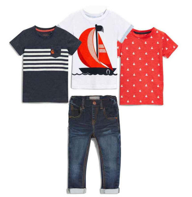 Children's sets fashion baby boy summer white boat t + red t-shirt shirts+ print boat t-shirt + jeans kids 4 pcs sets 2018
