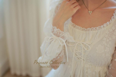 Free Shipping High Quality  Royal Women's Nightgown Princess Sleepwear Long White Pijamas Lace pijamas femininos