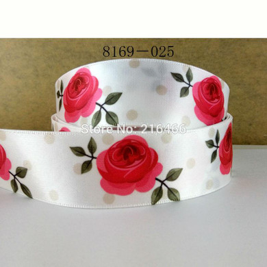 Free shipping flower ribbon satin ribbon10 yards 1"(25MM) printed satin ribbon 8169-025