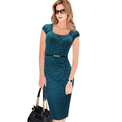 Free Shipping Designer Women Dress Elegant Floral Print Cap Sleeve Work Business Casual Party Vestidos Be004-3