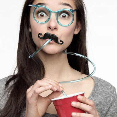 FREE SHIPPING Creative Funny Soft Glasses Straw Unique Flexible Drinking Tube Kids Party Accessories Random Color