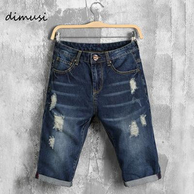 DIMUSI Men denim shorts male jeans Summer men jean shorts bermuda skate board harem mens jogger ankle ripped wave 38,YA618