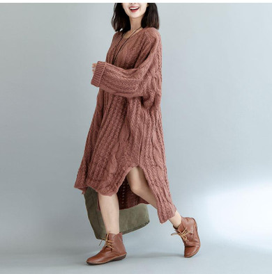 DIMANAF Women Sweater Plus Size Knitted Cotton High Street Striped Fashion Female Solid Oversize Split Winter European Pullover