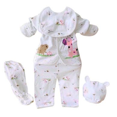 Newborn Baby 5PCs Boy Girl Cartoon Infant Clothing Set Bib Hats Cotton Toddler