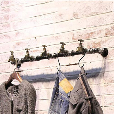 Coat Stand Industrial Wind Retro Wrought Iron Pipe Coat Rack Hanging Rod Clothing Store Shelves on The Wall Side Hanger Wall Hanging Clothing Rack (Color : A)