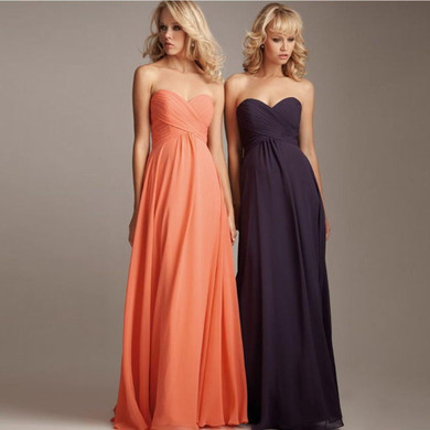 2016 A-line Sweetheart Sleeveless Floor Length Coral Navy Blue Chiffon Pleated Long Bridesmaid Dresses