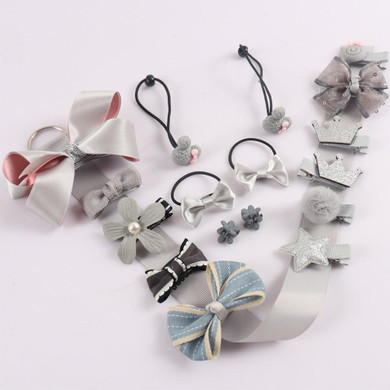 18PCS Girls Hair Bows Kits Handmade Hairclips Hair Ties Crown Hairgrips Kids' Barrettes Boutique Hairbands Hair Accessories