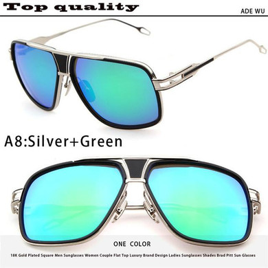 18K Gold Plated Square Men Sunglasses Women Couple Flat Top Luxury Brand Design Ladies Sunglasses Shades Brad Pitt Sun Glasses