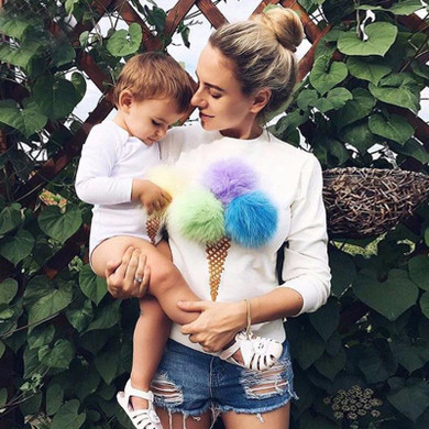 2017 Autumn Women Warm Hoodies Lovely Ice Cream Pom Pom Fur Balls Female Winter Sweatshirt Winter Outerwear Pullover Tracksuits