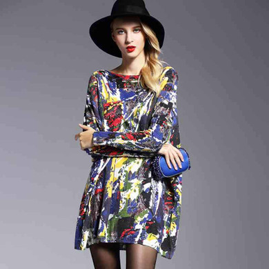 2017 Autumn Women Sweaters Street Hip-Hop Color Print Long Batwing Sleeve Knitted Wool Pullovers Loose Sweater Plus Size