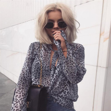 2017 Autumn Women Blouse Leopard Print Shirt Long sleeve V -Neck Top Blouses Plus Size Chiffon Shirt Camisa Feminina Clothing