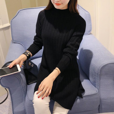 2017 Autumn Winter Women Sweaters And Pullovers Female Clothing Knitted Long Sleeved Turtleneck Split Sweater Free Size Sweater