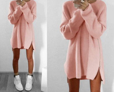 2017 Autumn Winter Women Dress Fashion Loose Casual Mini Dress Plus Size Sexy O-Neck Side Zippers Office Dress Vestidos de festa
