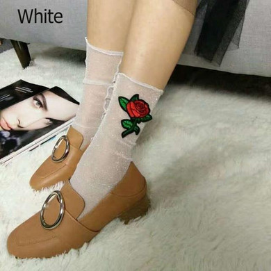 Glitter Mesh Pink Flowers Women Fashion Socks Shiny Transparent Elastic Manual Hosiery socks 4 colors