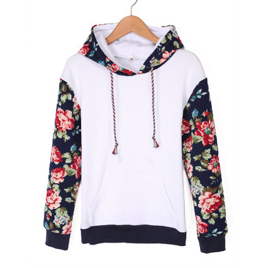 2018 Sweatshirt Women Hoodies Patchwork Flower Printed Pullover Sweatshirts Full Sleeve Autumn Women Hoodies Tracksuit with Hat