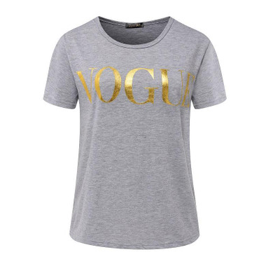 2018 Summer Women T Shirt Europe Fashion Brand Glod Shining VOGUE Letter Printing Tops Casual Short Sleeve O Neck Female Shirts