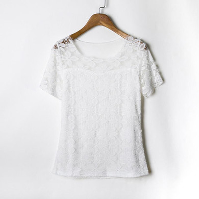 2018 Summer Women Sexy Floral Lace Slim Fitted Solid Blouses Shirts Ladies Elegant Casual Short Sleeve Tee Tops Blusas