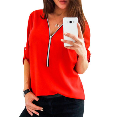2018 Summer White Blouse Women Sexy V Neck Woman Shirt Elegant Zipper Tops Formal Clothing Office Lady Blusas Femininas Q4