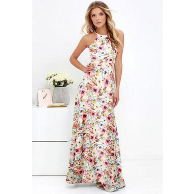 2018 Summer Maxi Long Dress Women Halter Neck Vintage Floral Print Sleeveless Boho Dress 5XL Plus Size Sexy Beach Dress Vestido