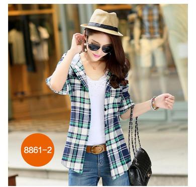 New 2018 Spring Women Shirt Fashion Plaid Hooded Shirt Flannel Shirt Long Sleeve Women Blouses Shirt Cotton Blusas British style
