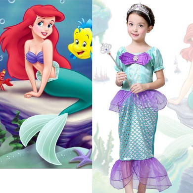 2017 Baby Kids Girls Princess Ariel Little Mermaid Costume Fancy Dress Up 3-10Y