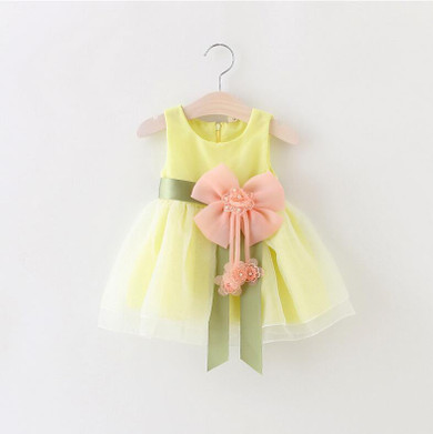 2017 Baby Girls Dress Big Bowknot Infant Party Dress For Toddler Girl First Brithday Baby Girl Clothes Flower Girl Dresses