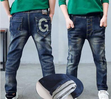 Denim Pants for Kids Newest Boy Jeans Thickened Cotton Student Jeans Lovely Boys Pants Autumn Winter Teenager Trousers Pockets