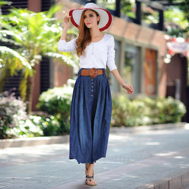 Denim Long Skirts Faldas Largas Skirts Womens 2016 Fashion Summer Jeans Maxi Skirt