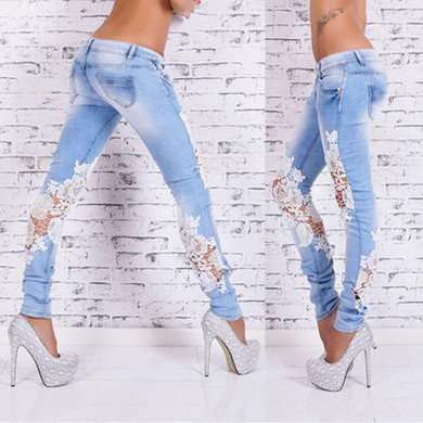Denim Jeans Woman Sexy Lace Stitching High Waist Pencil Pants Ripped Jeans For Women Y1 XXXL Skinny Jeans Female