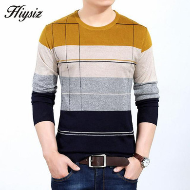 Free Shipping Autumn Winter Warm Sweater Men Knitted Cashmere Wool Pullover Men Fashion Striped O-Neck Pull Male Plus Size 66143
