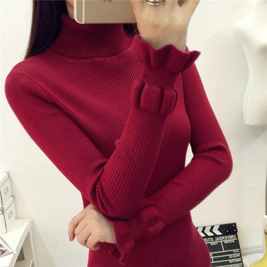 2018 Autumn Winter Women Sweaters and Pullovers Solid Turtleneck Buttlerfly Sleeve Knitted Sweaters Jersey Mujer Invierno