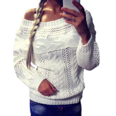 2018 Autumn Winter Sweater and Pullovers Women's Cable Knitting Warm Sweater Sexy Slash Neck Knitted Long Sleeve Jumpers 6Q0135