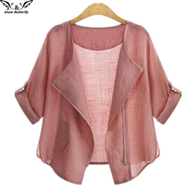 2018 high quality Summer Clothing Cardigans Casual Women's Blouses cotton Shirts for Women Fashion Plus Size zipper Kimonos Tops