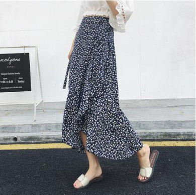 2018 floral print bohemian long skirts women Summer elegant beach maxi skirt Boho high waist asymmetrical ruffles cotton skirt