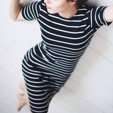 2018 Fashion Women Summer Stripe Long Maxi Dress Boho Beach Sundress