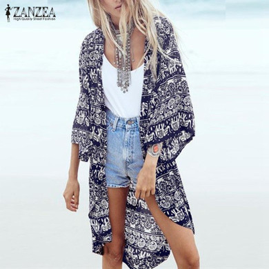 2018 Fashion Women Spring Summer Blouses Floral Print Casual Beach Boho Kimono Cardigan Ladies Long Blusas Tops Cover Up S-6XL