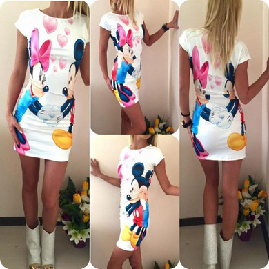 2018 Fashion Women New Summer Mini Cartoon Dress Female Casual Sexy Miki Plus Size Dresses Party Short Vestidos Clothes Clothing