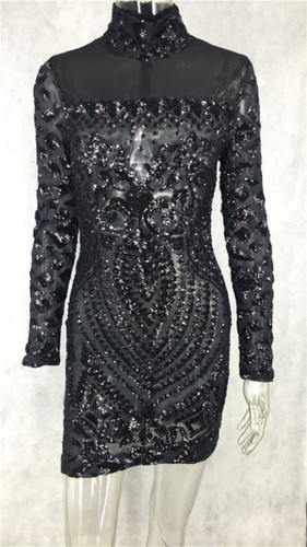 Autumn Winter Elegant Sequined Dress Women Black Bodycon Dress Long Sleeve Lady Evening Party Sequin mini Dress Vestidos Autumn Winter Elegant Sequined Dress Women Black Bodycon Dress Long Sleeve Lady Evening Party Sequin mini Dress Vestidos