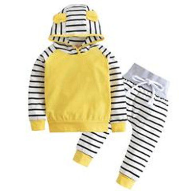 Autumn Winter Cotton Newborn Baby Girls Boys Clothes Set Long Sleeve Hoodies Stripe Tops T-shirt + Pants 2pcs Outfits Set